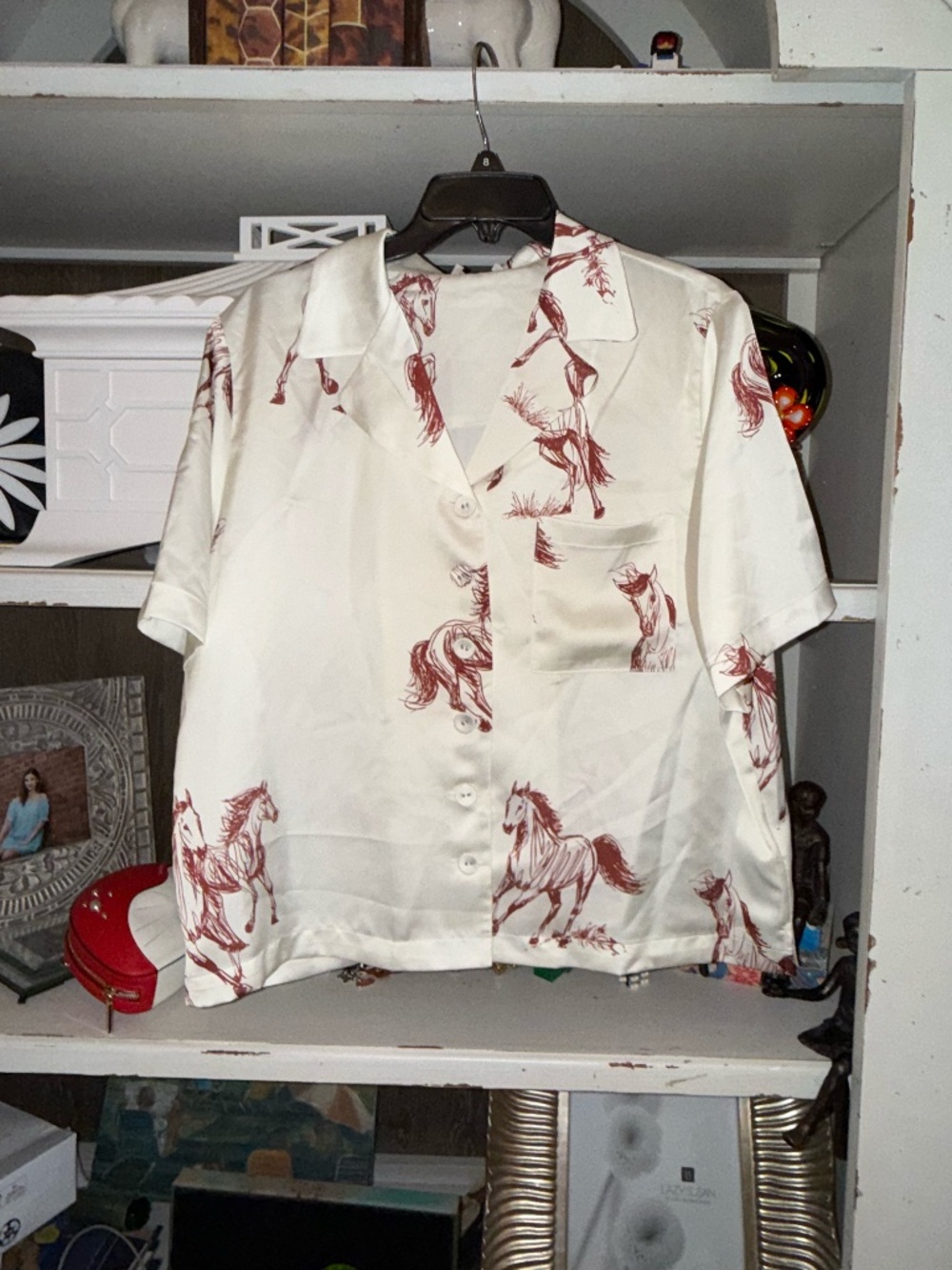 Le' AL.X horse print satin blouse nwt size large L - Picture 2 of 5